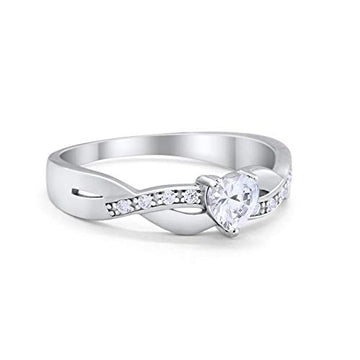 Accent Heart Shape Wedding Ring Simulated CZ 925 Sterling Silver